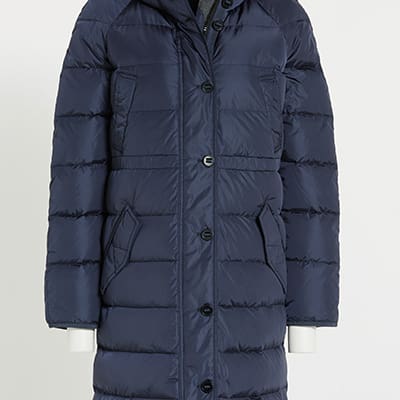 Navy blue puffer coat on mannequin