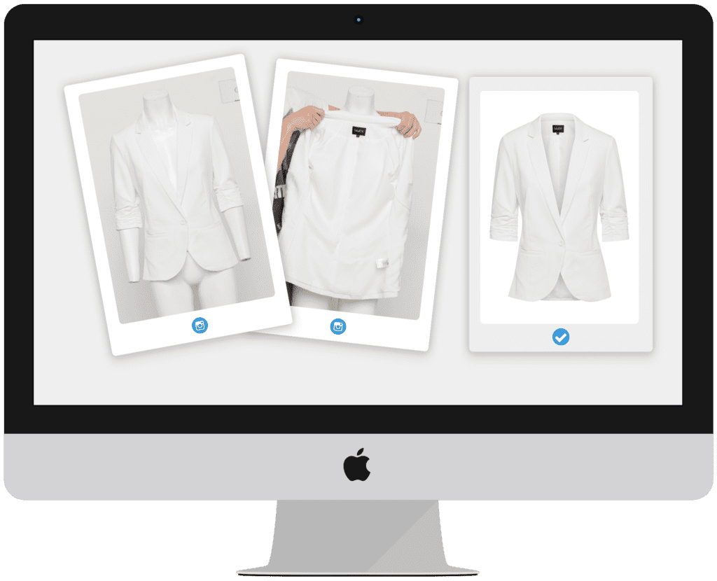 Three white blazers displayed on a computer screen