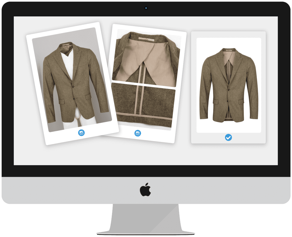 Three images of stylish men's suits on desktop screen