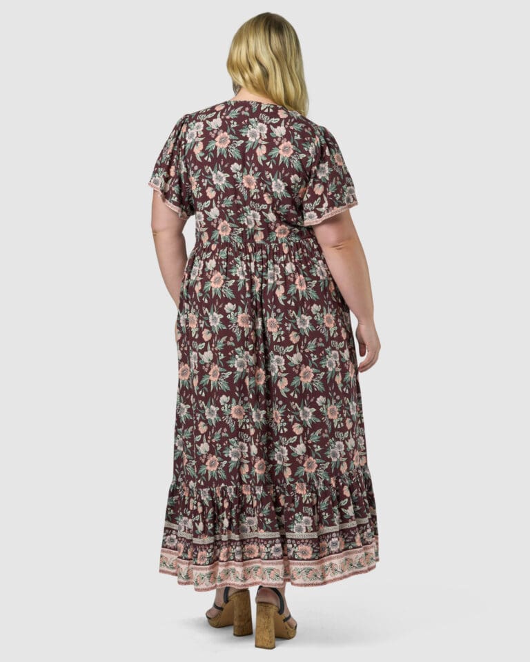 Woman in floral dress viewed from behind