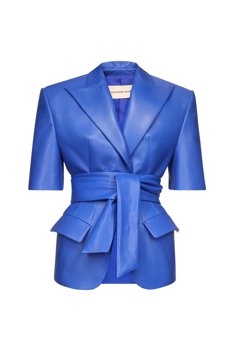 Vibrant blue short tailored jacket with belt